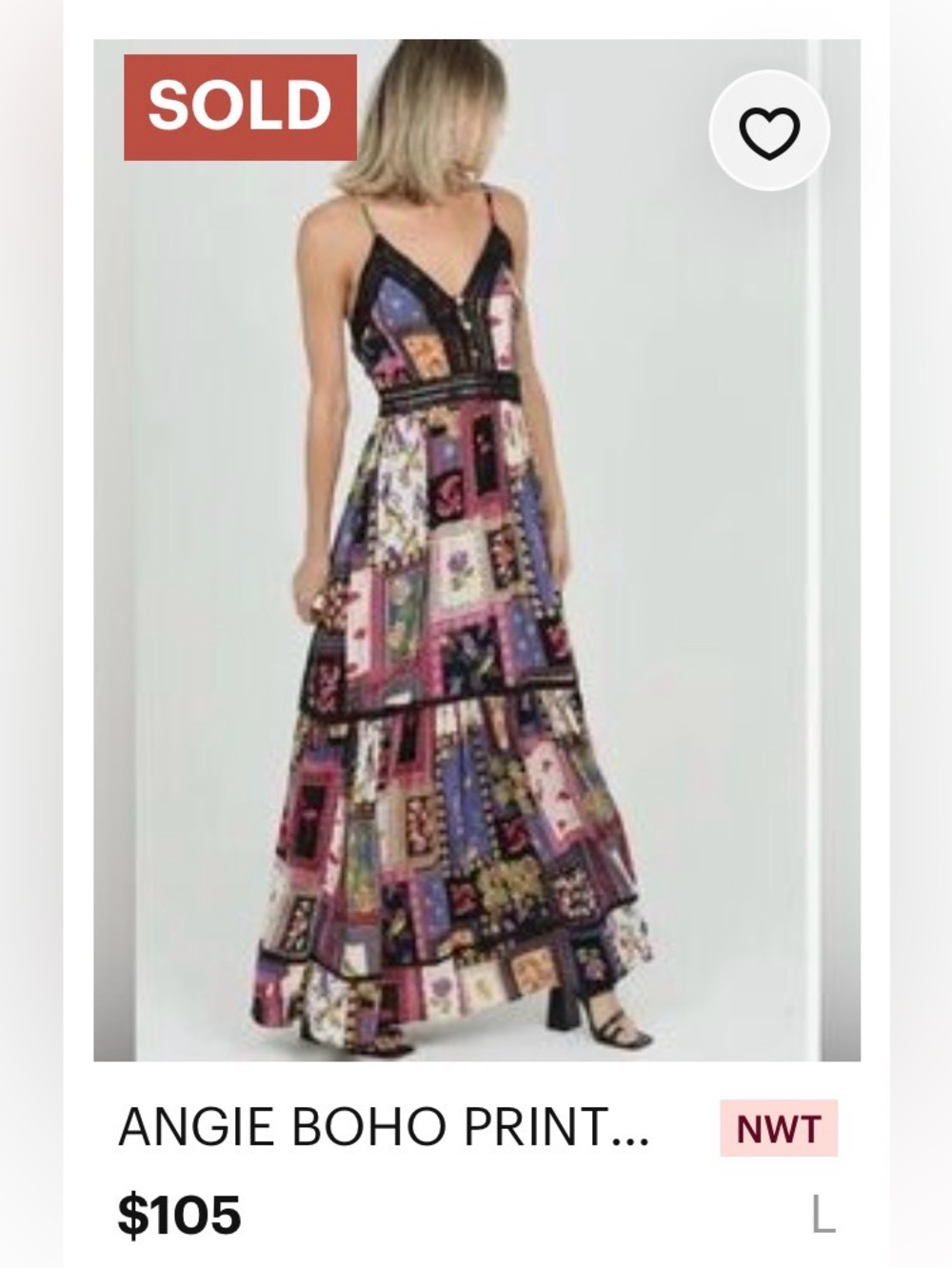 🌞 Angie Bohemian Peach & Burgundy Floral Print spagetti strin maxi dress women S - Picture 16 of 16